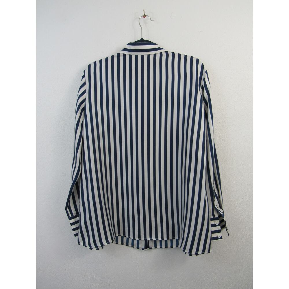 Lilysilk Large Amalfi Stripe Silk Shirt Blue White Pinstripes Silk Blouse Top - Picture 8 of 8